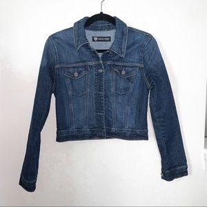 Sneak Peek Cropped Medium/Dark Wash Denim Jacket